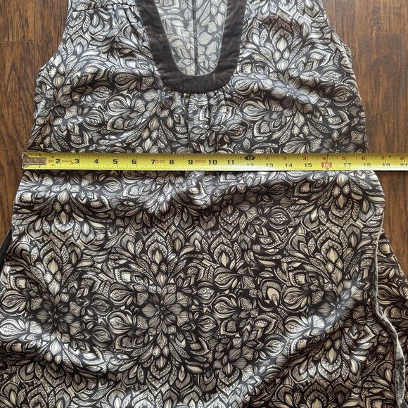 Sleeveless Silk Dress Gray Floral with Velvet Trim and Belt A Line Womens Size 6 - Picture 9 of 10